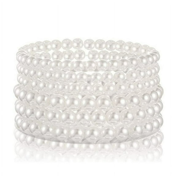 Nmkwnr Pack of 6 Elastic Wedding Beaded Bracelet Faux Pearls Bracelet Set Gifts for Women Girls