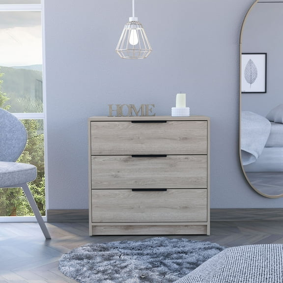 Nmkwnr Rectangle 3 Drawer Dresser for Home, Bedroom, Light Gray