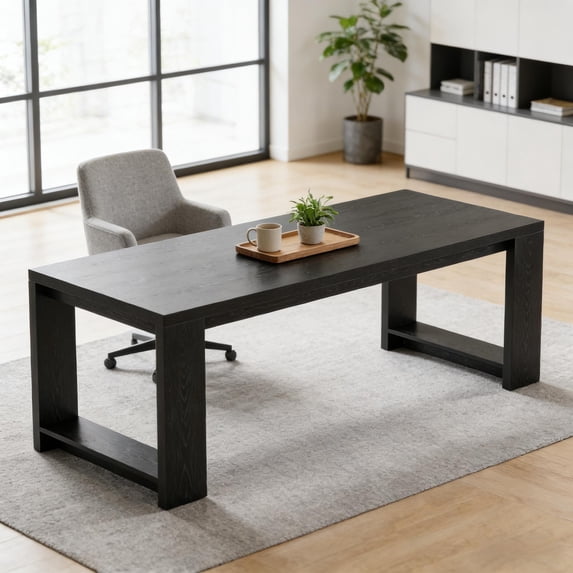 Nmkwnr Rectangle Gaming Desk Wood Work Desk Computer Desk Conference Table for Living Room, Office, Black