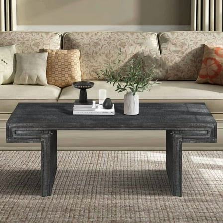 Nmkwnr Rectangle Wood Coffee Table Tea Table for Living Room, Office, Black