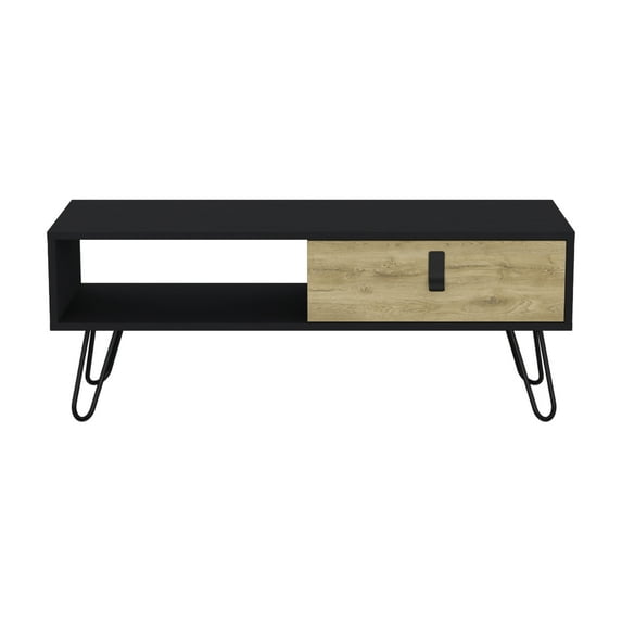 Nmkwnr Rectangle Wood Top Center Table Coffee Table with Open Shelf and Drawer