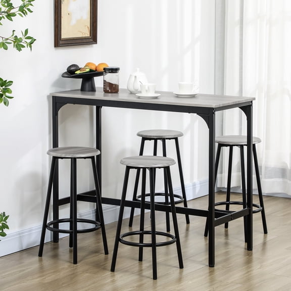 Nmkwnr Rectangular Wood Tabletop Dining Table with 4 Pack Bar Stools, Metal Frame Dining Table Stools for Dining Room, Home, Gray