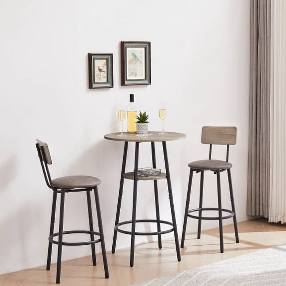 Nmkwnr Round Bar Table with 2 Pack Upholstered Stool Set, Table Stool for Dining Room, Bar