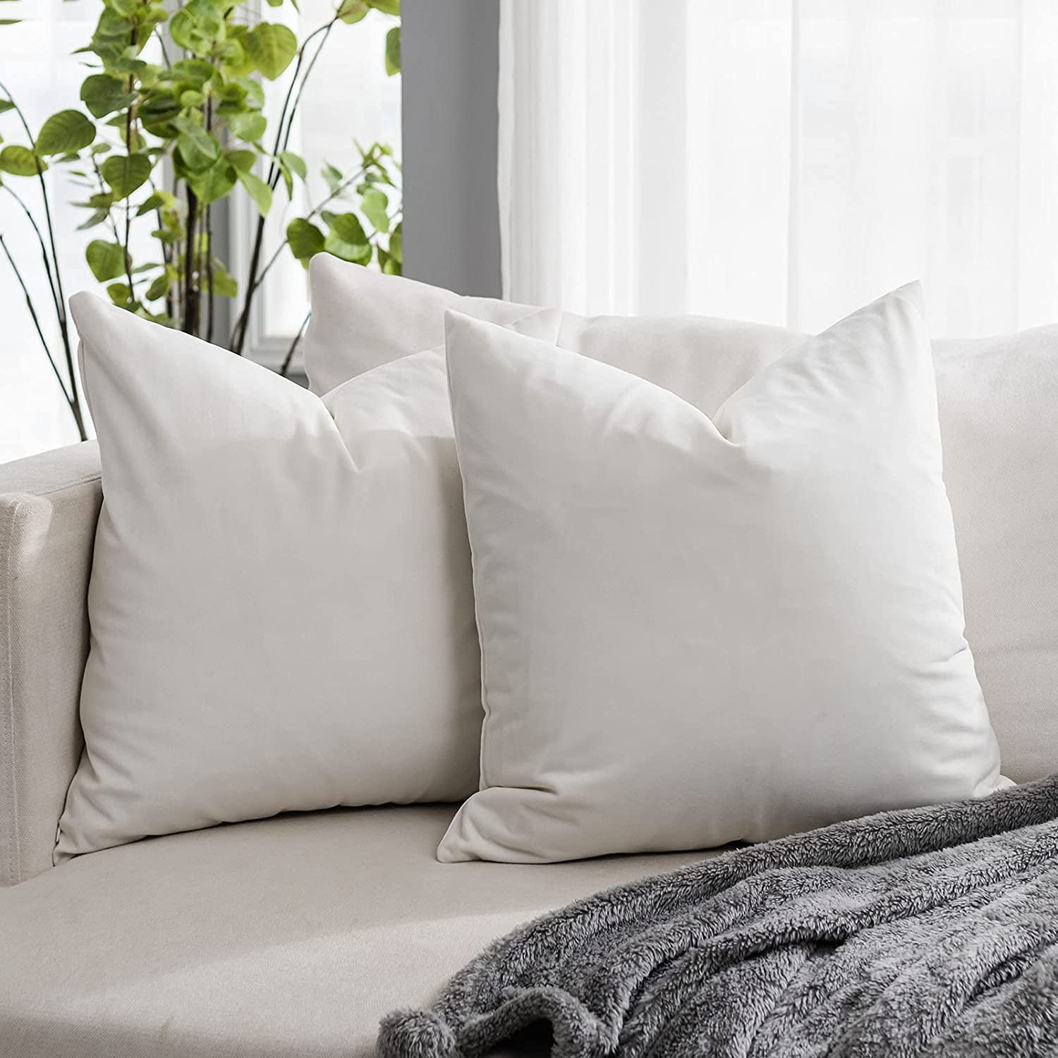 Nmkwnr Set of 2 Solid Color Throw Pillow Covers Decorative Square Velvet Soft Pillow Case Cushion Cover for Living Room Bed Couch Bedroom Sofa, 16"x16"