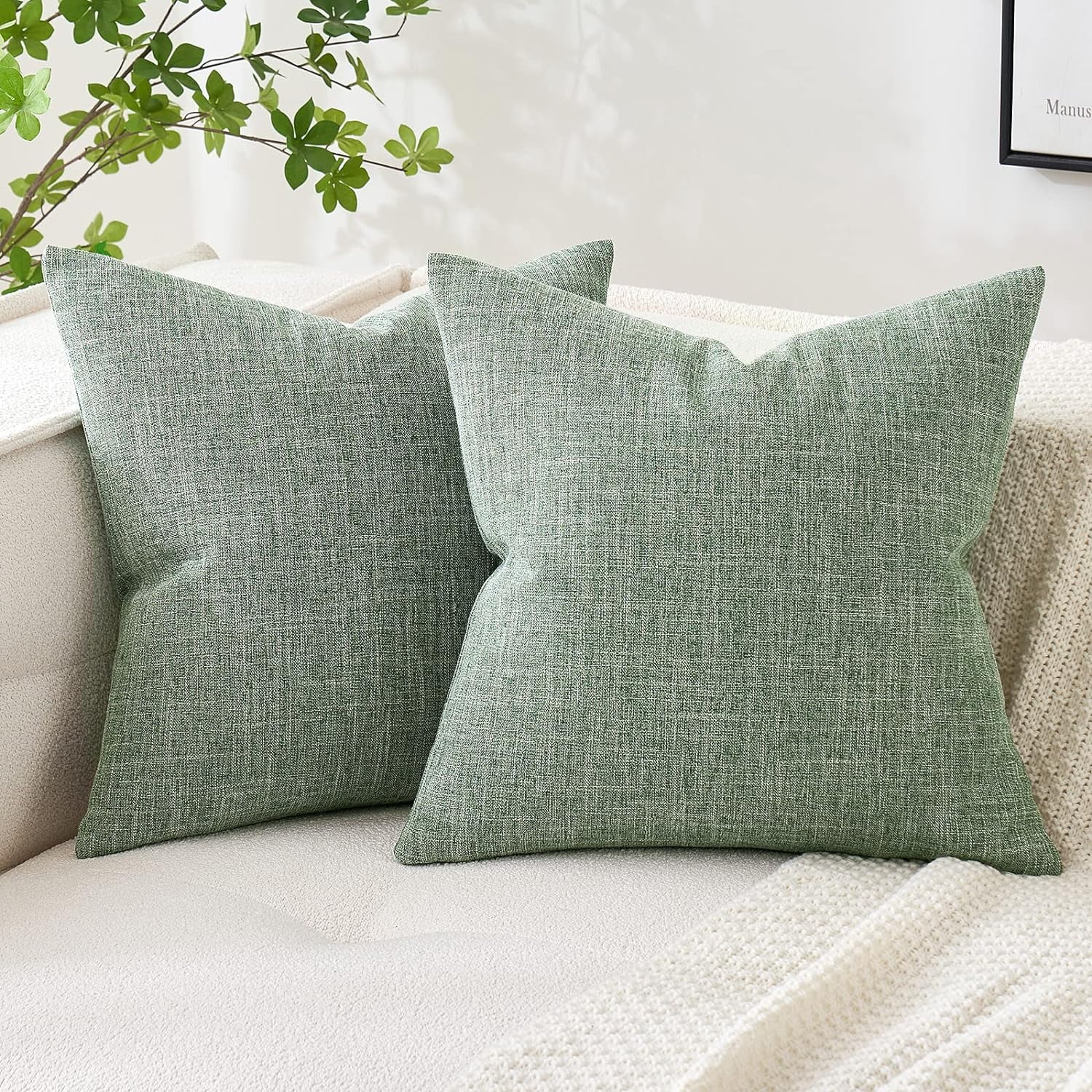 Nmkwnr Set of 2 Linen Throw Pillow Covers Decorative Square Pillowcases Cushion Covers for Sofa Couch Bed Chair, 22x22 inch