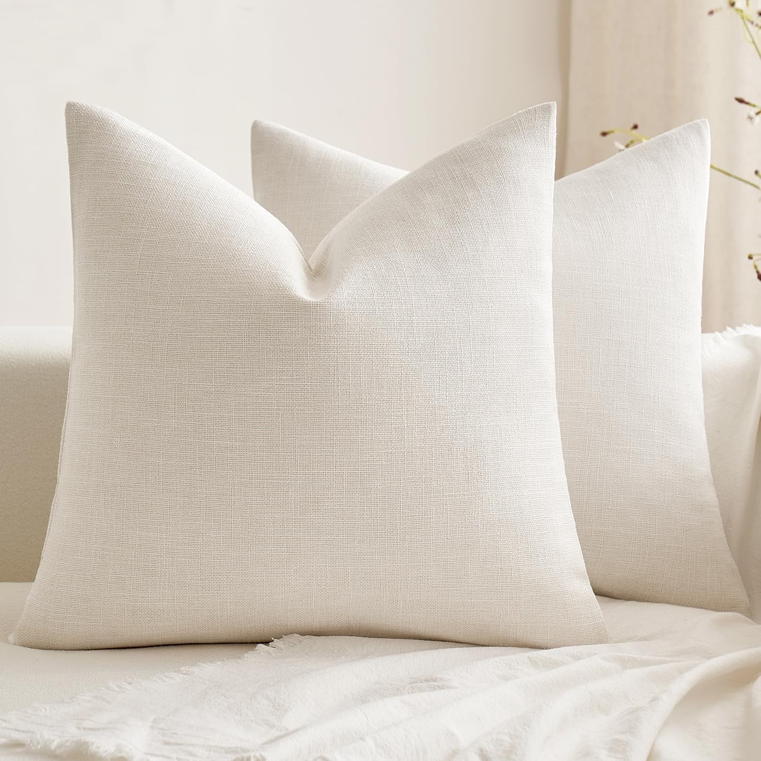 Nmkwnr Set of 2 Soft Decorative Throw Pillow Covers Square Solid Cushion Cover Linen Pillow Case for Couch Bed Sofa Living Room, 20x20 Inch