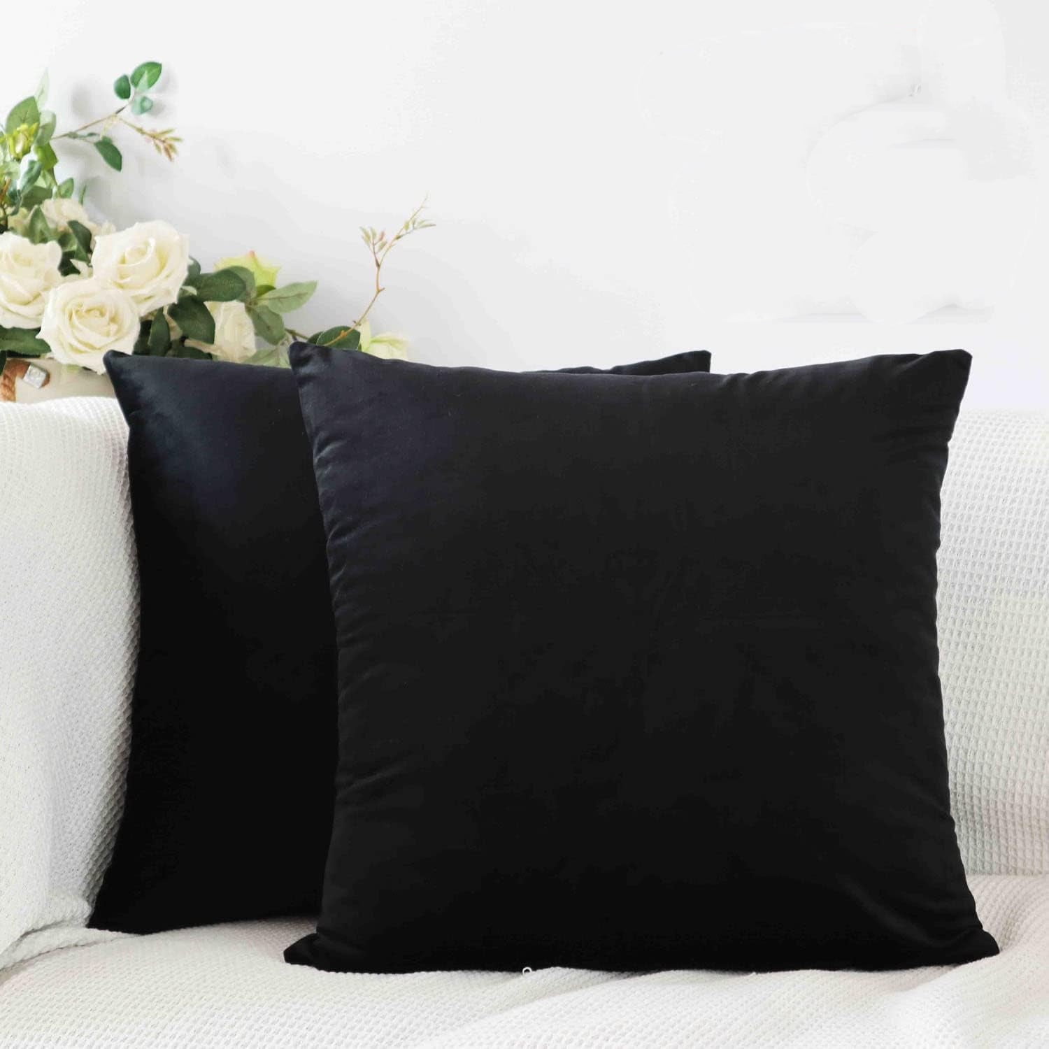 Black Velvet Square Decorative Pillow Covers, 18" x 18"