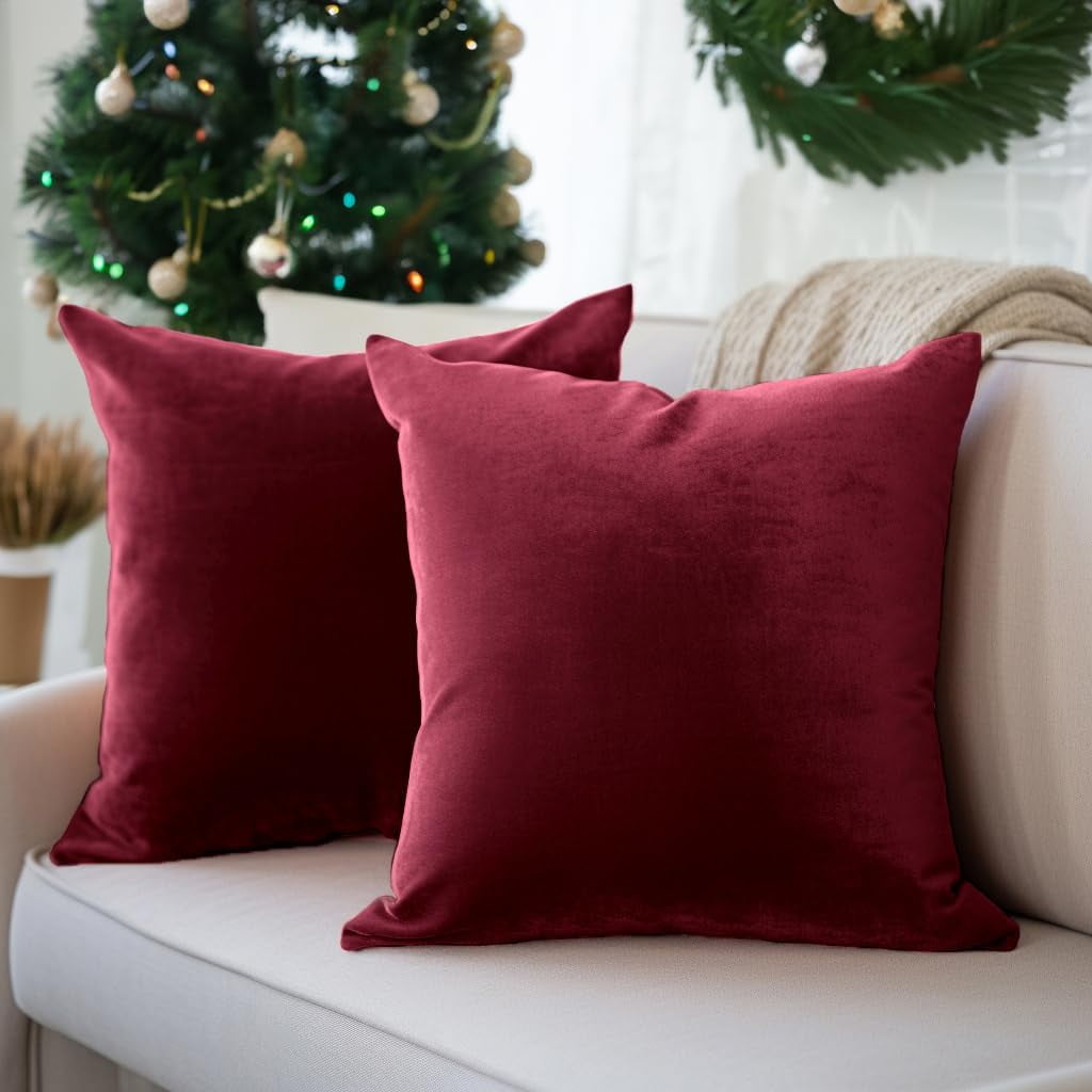 Nmkwnr Set of 2 Throw Pillow Covers with Zipper, Decorative Square Pillow Cases Velvet Cushion Covers for Sofa Couch Bed, 16"x16"