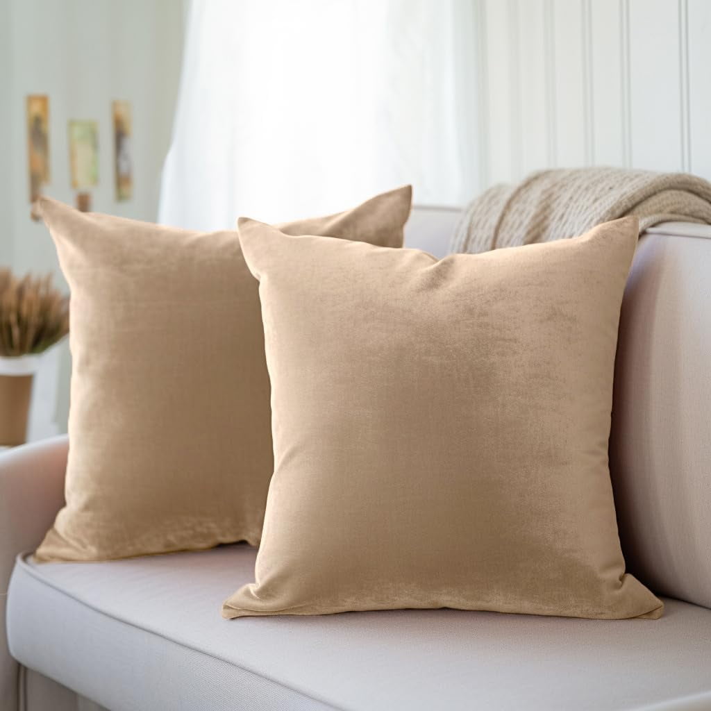 Nmkwnr Set of 2 Throw Pillow Covers with Zipper, Decorative Square Pillow Cases Velvet Cushion Covers for Sofa Couch Bed, 24"x24"