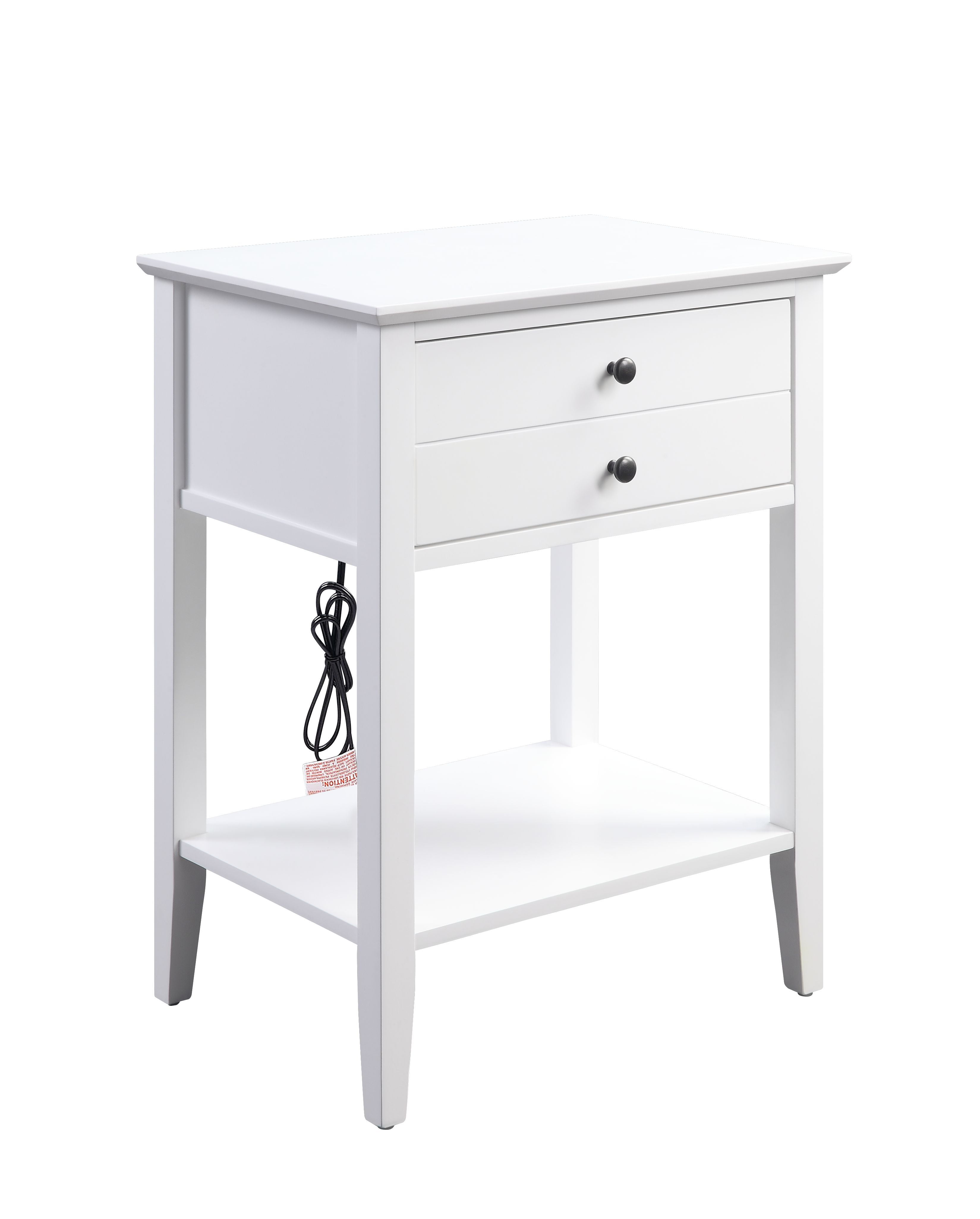 Grardor Modern White Square Side Table with USB Dock and Storage