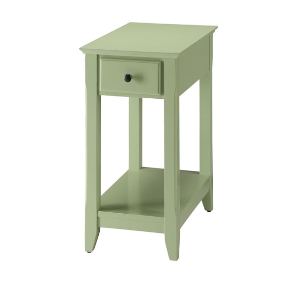Nmkwnr Side Table with Drawer and Bottom Shelf, Light Green
