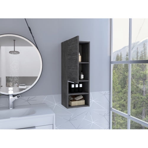 Nmkwnr Single Door Wood Bathroom Cabinet with 2 Inner Shelves and 2 Open Shelves, Perfect for Living Room, Bathroom, Dark Gray