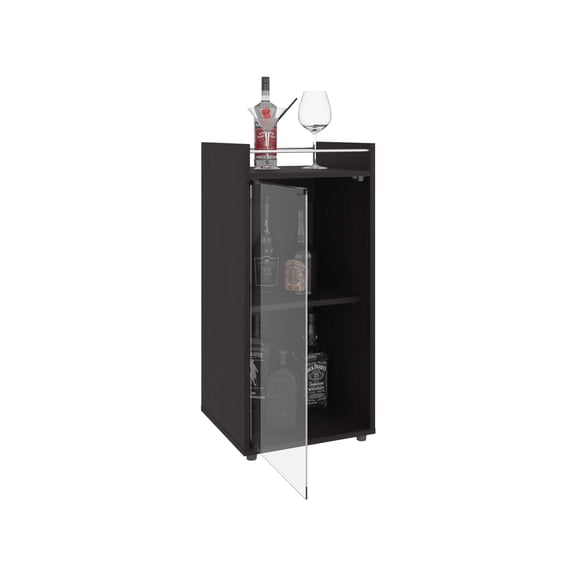Nmkwnr Single Glass Doors Bar Cabinet with Open Shelf and Inner Shelf, Bar Cart for Dining Room, Kitchen, Black