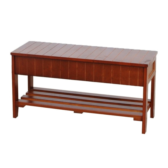 Nmkwnr Solid Wood Shoe Bench with Bottom Shelf, Wine Red