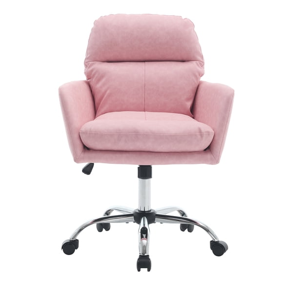 Nmkwnr Swivel Desk Chair Office Chair with Wheels, PU Leather Computer Chair for Living Room, Office, Study, Pink