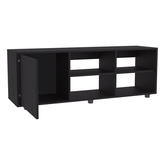Nmkwnr TV Cabinet for TVs up to 52", TV Stand with 1 Doors and 4 Open Shelf, Entertainment Center for Living Room, Black