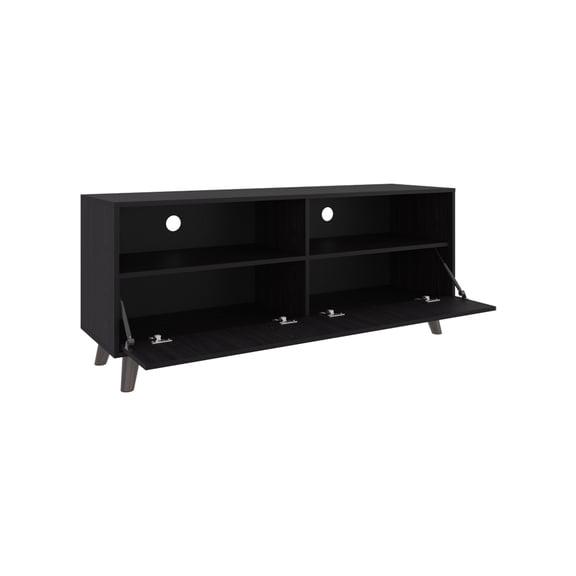 Nmkwnr TV Cabinet for TVs up to 55", TV Stand with 1 Doors and 2 Open Shelf, Entertainment Center for Living Room, Black