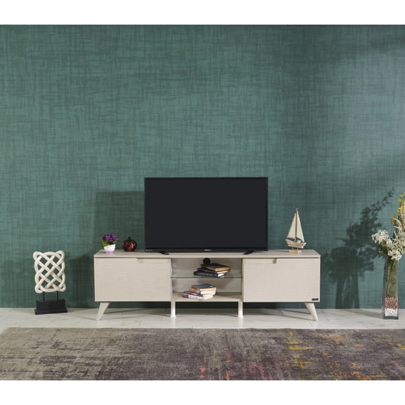 Nmkwnr TV Cabinet up to 66" TV, TV Stand with 2 Door, Perfect for Home Living Room Office, Beige