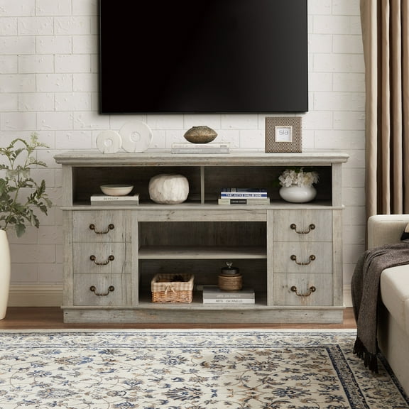 Nmkwnr TV Media Stand with Open and Closed Storage Space, Entertainment Console for TV Up to 65", Light Gray