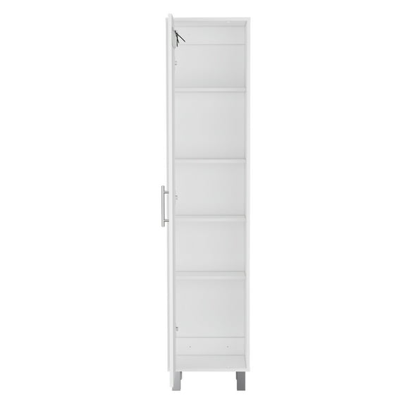 Nmkwnr Tall Storage Cabinet with 5 Shelves and Metal Handle, Single Door Wood Pantry Cabinet for Living Room, Dining Room, Kitchen, White