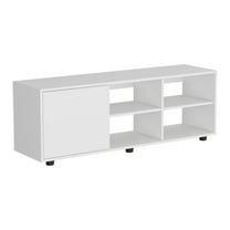 Nmkwnr Tv Stand for TVs up to 51", TV Cabinet with 1 Door and 4 Open Shelves and Cable Management, Perfect for Office, Living Room, White