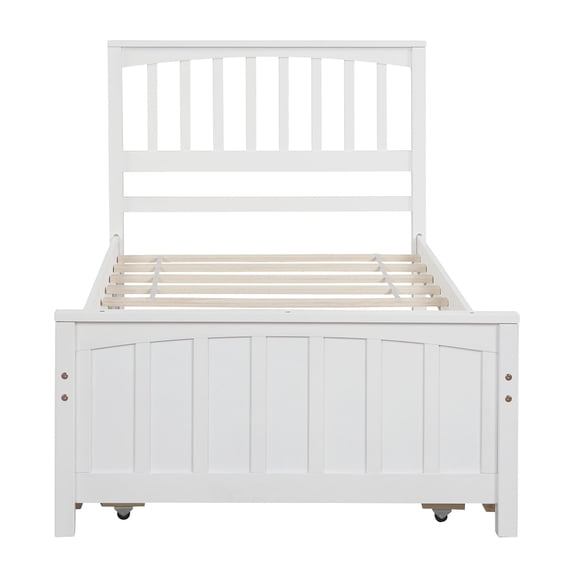 Nmkwnr Twin Size Platform Bed with Trundle for Home, Bedroom, White