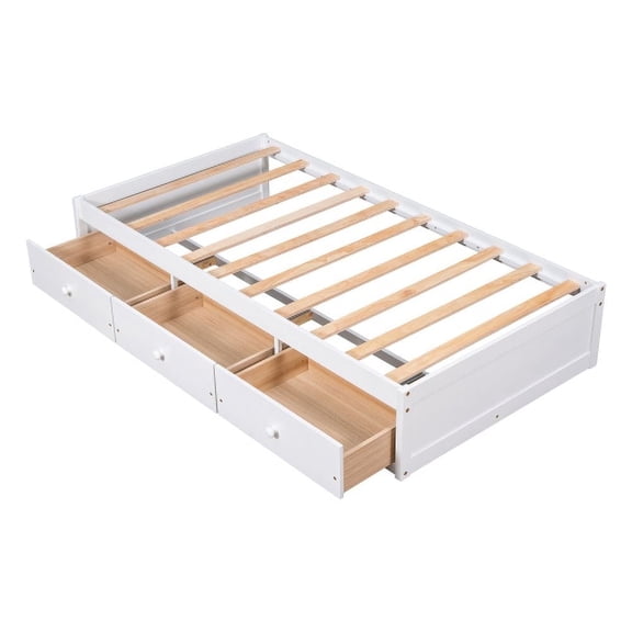 Nmkwnr Twin Size Platform Storage Bed with 3 Drawers for Home, Bedroom, White