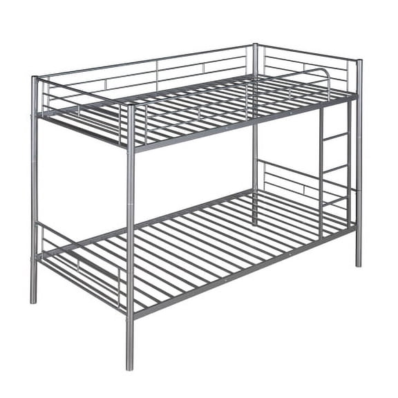 Nmkwnr Twin over Twin Metal Bunk Bed Frame for Home, Bedroom, Silver