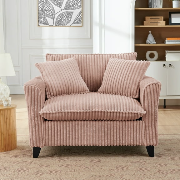 Nmkwnr Upholstered Corduroy Club Chair with Wood Frame, Soft Seat Cushion Accent Chair for Living Room, Bedroom, Office, Pink