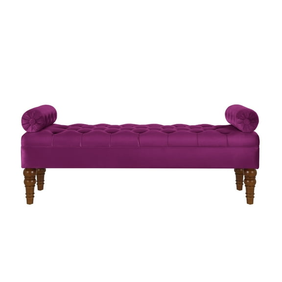 Nmkwnr Upholstered Long Bed Bench with Wood Legs, Velvet Entryway Bench for Living Room, Bedroom, Office, Purple