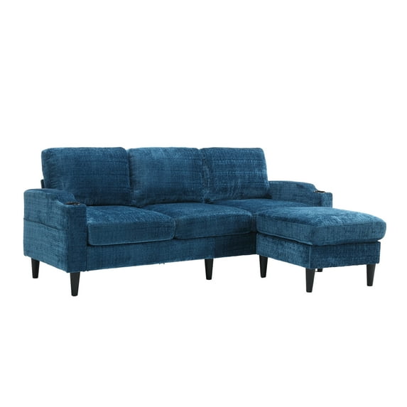 Nmkwnr Upholstered Loveseat Sofa with Storage Ottomam and Wood Legs, 3 Seater Polyester Sofa Couch for Living Room, Office