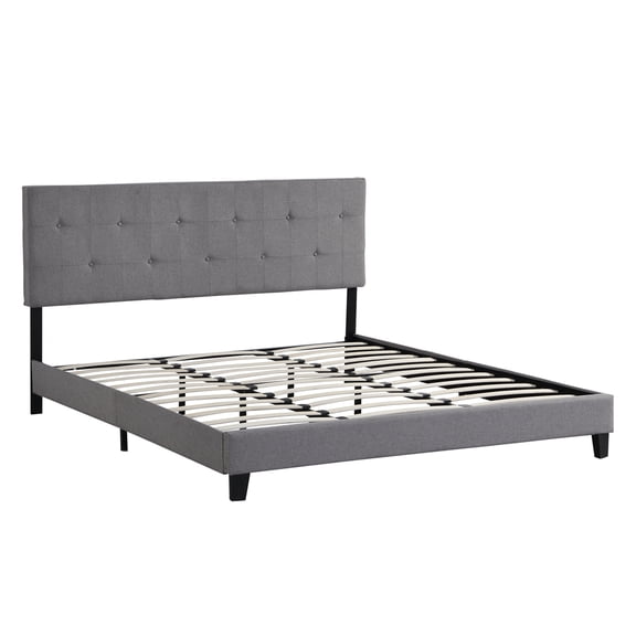 Nmkwnr Upholstered Platform Bed Frame with Linen Fabric Headboard, No Box Spring Needed, Wood Slat Support, Gray