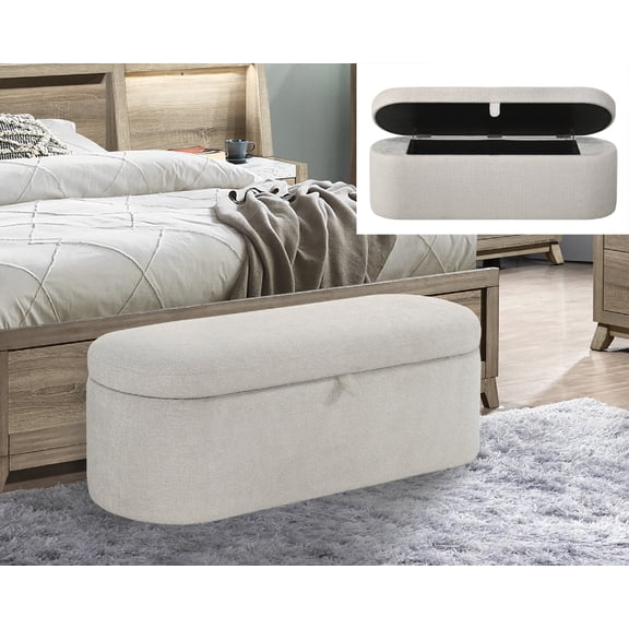 Nmkwnr Upholstered Seat Storage Bench with Wood Frame, Fabric Upholstered Storage Ottoman for Bedroom, Entryway, Living Room