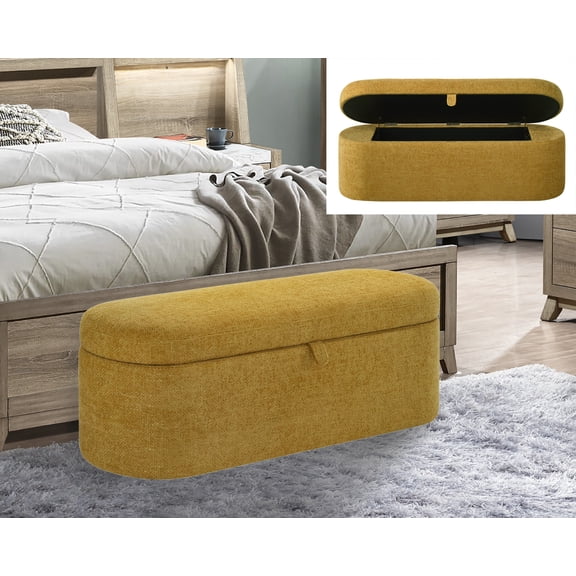 Nmkwnr Upholstered Seat Storage Bench with Wooden Frame, Fabric Storage Ottoman for Bedroom, Living Room, Gold