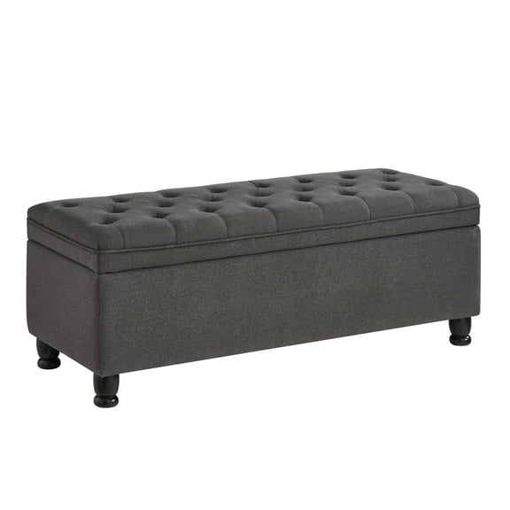 Nmkwnr Upholstered Storage Ottoman with Wooden Legs, Linen Fabric Storage Bench for Home, Living Room, Dark Gray