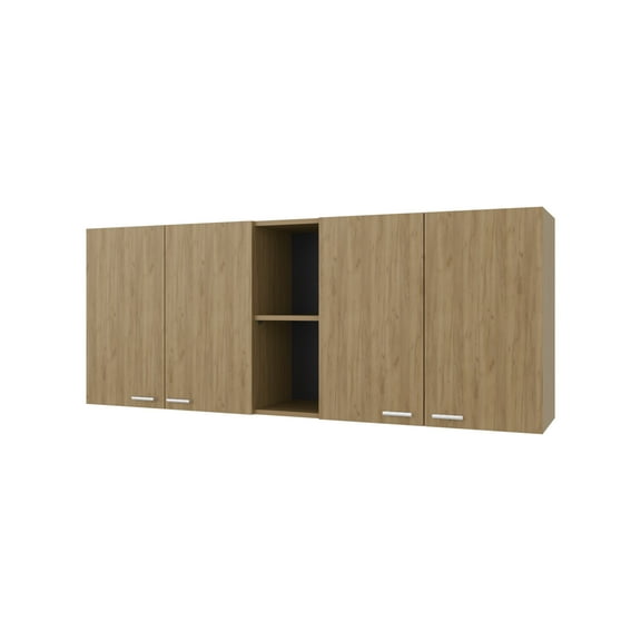 Nmkwnr Wall Cabinet with 4 Inner Shelves and 2 Open Shelves, 4 Doors Storage Cabinet for Dining Room, Kitchen, Brown