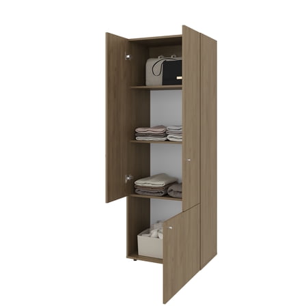 Nmkwnr Wood Armoire with 3 Doors and 4 Shelves, 66.9" Tall Storage Cabinet for Living Room, Bedroom, Brown