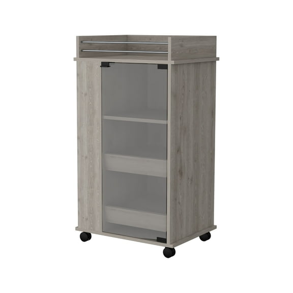 Nmkwnr Wood Bar Cart with Wheels and Glass Door and Shelf, Perfect for Living Room, Bar, Dining Room, Gray