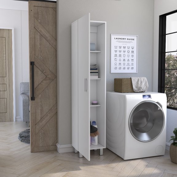 Nmkwnr Wood Bathroom Storage Cabinet with 4 Shelves, Perfect for Living Room, Bathroom, White