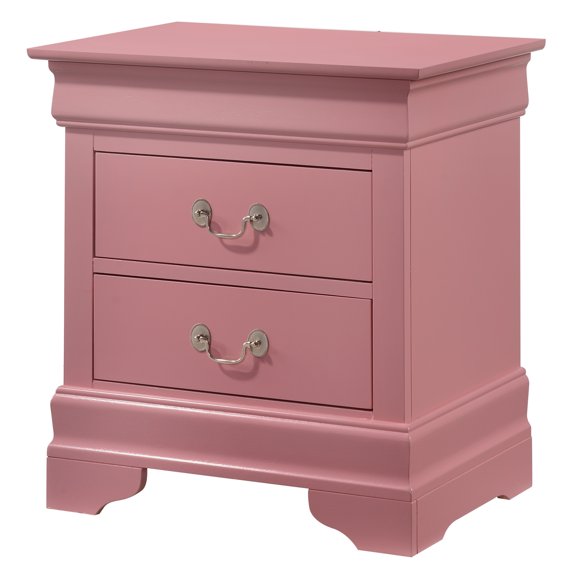 Nmkwnr Wood Beside Table for Living Room, Bedroom, Nightstand with 2 Drawer and Handle, Pink