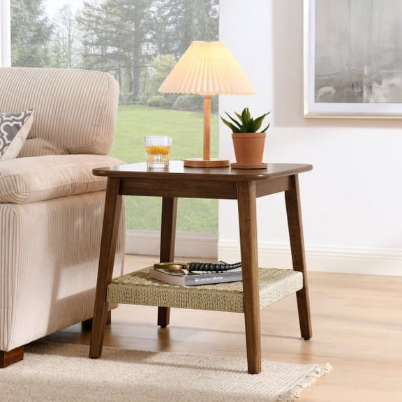 Nmkwnr Wood End Table with Bottom Shelf, 23" Side Table for Living Room, Bedroom, Home Office, Dark Brown