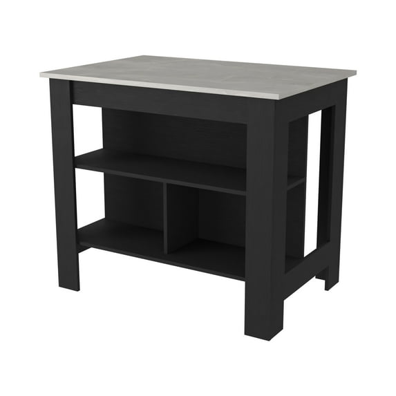 Nmkwnr Wood Kitchen Island with 3 Shelves, Perfect for Living Room, Dining Room, Kitchen, White + Black