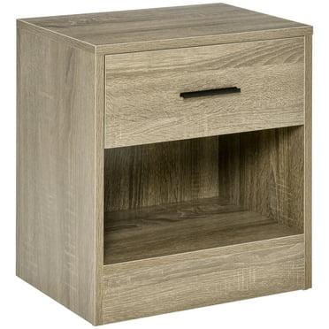 Nmkwnr Wood Nightstand with Storage Shelf and 1 Drawer, Bedside Table End Table for Bedroom, Living Room, Brown