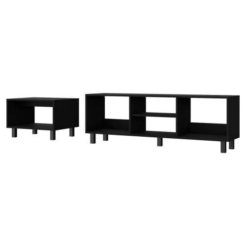 Nmkwnr Wood Coffee Table TV Stand Set for Living Room, Office, Black