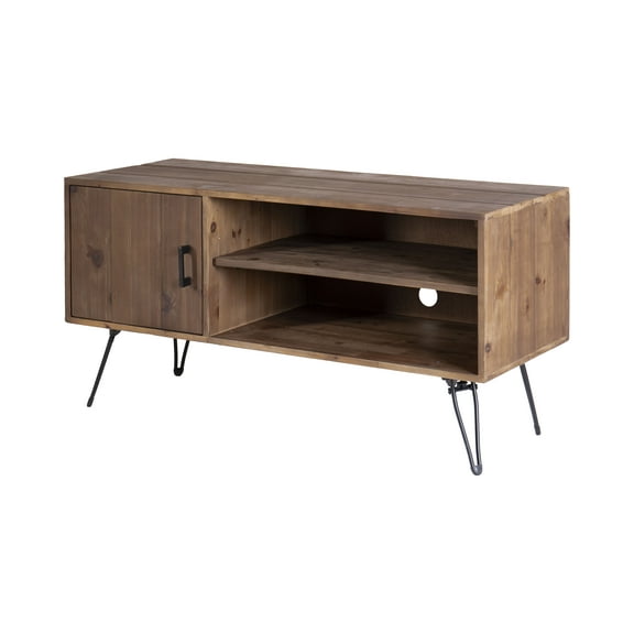 Nmkwnr Wood TV Stand for TV up to 48", TV Cabinet with Shelf and Doors, Media Table for Living Room, Brown