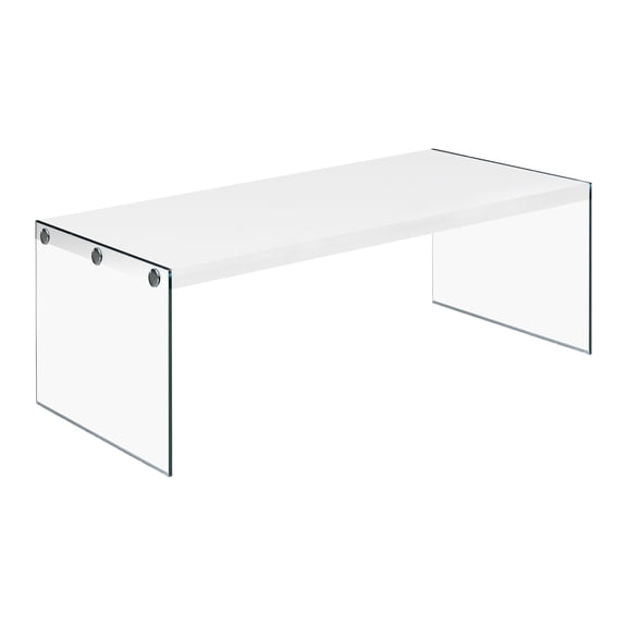 Nmkwnr Wood Top Coffee Table with Tempered Glass Base, Rectangular End Table for Living Room, Office, White