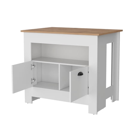 Nmkwnr Wood Top Counter Height Kitchen Island with Cabinet and Open Shelf, 2 Door Island Table for Dining Room, Kitchen, White