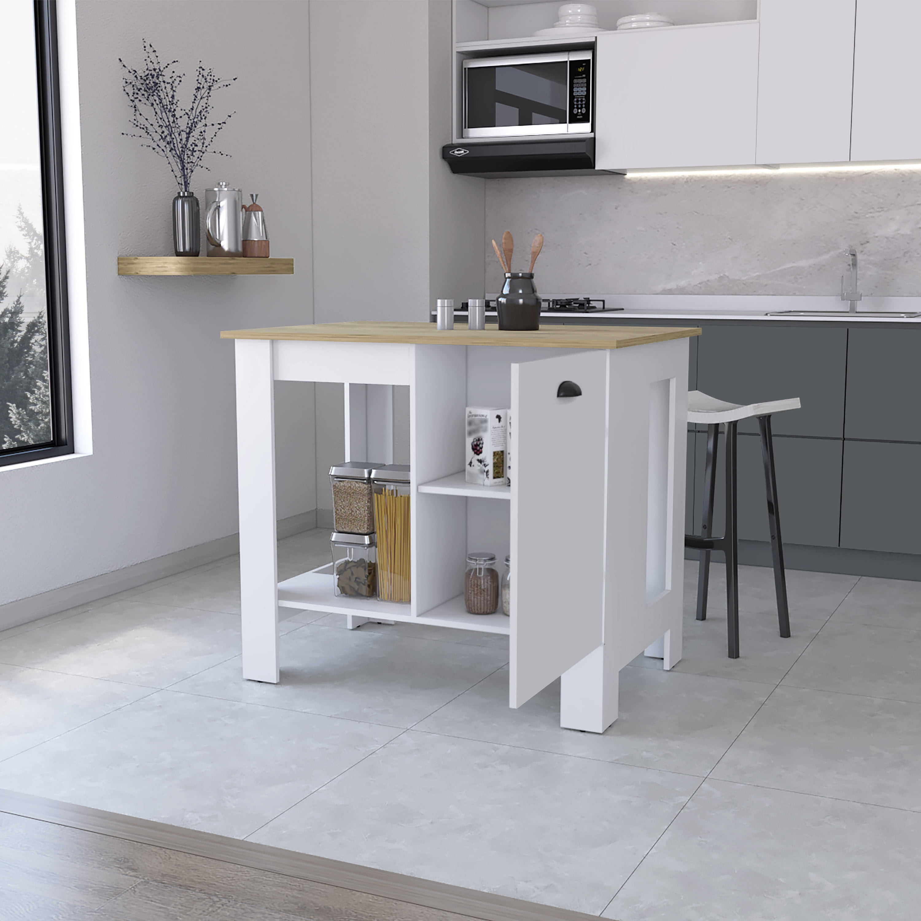 Nmkwnr Wood Top Counter Height Table Table with Single Door Cabinet and ...