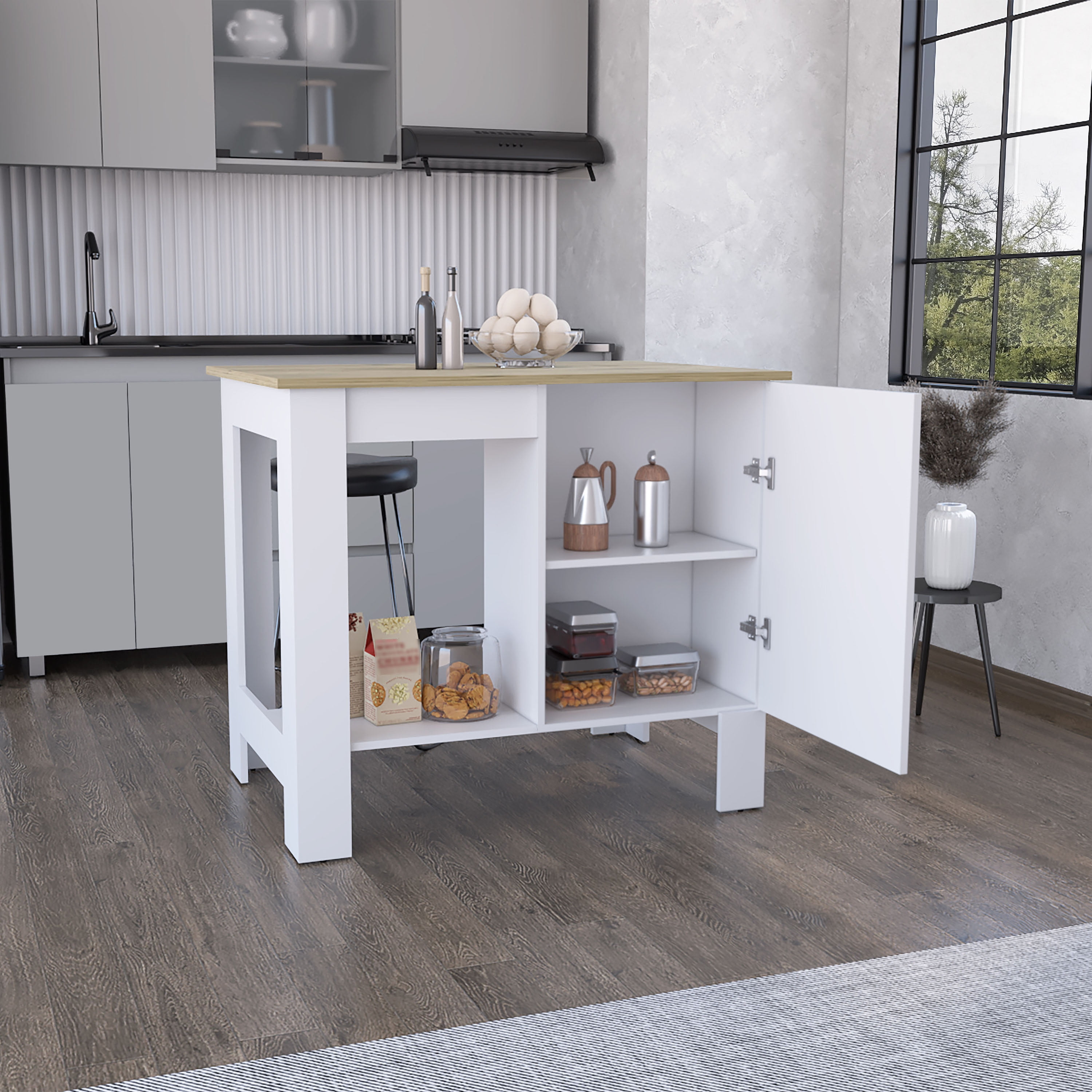 Nmkwnr Wood Top Counter Height Table with Single Door Cabinet and Shelf ...