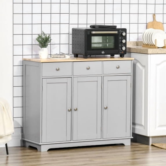 Nmkwnr Wood Top Kitchen Sideboard Buffet Cabinet with Drawers and Shelves, Coffee Bar Cabinet for Living Room, Kitchen, Gray